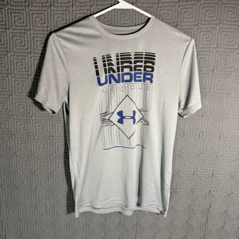 Under Armour T-Shirt Boys Youth XL Grey Gray Short Sleeve Heat Gear